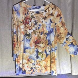 Alfred Dunner Floral Print Long Sleeve Top L